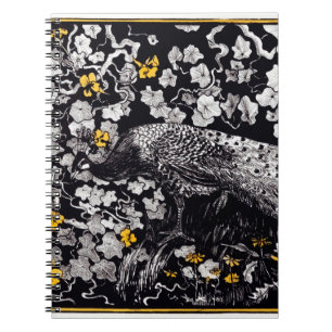 Caderno Espiral Theo Van Hoytema Retro Peacock Clip Art Black and