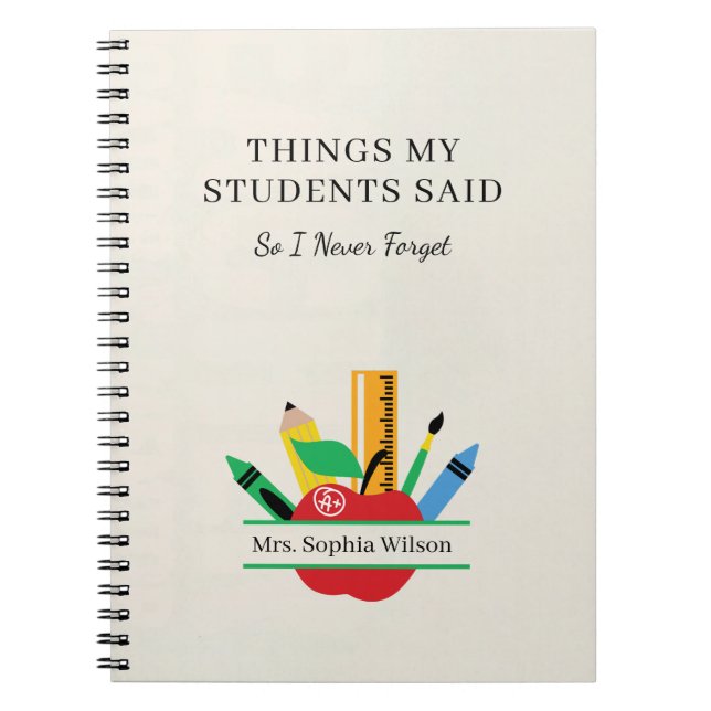 Caderno Espiral Things My Students Said Funny Teacher Custom  (Frente)