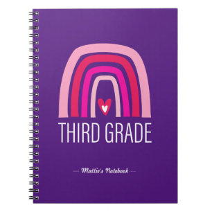 Caderno Espiral Third Grade Rainbow & Heart Back-to-School
