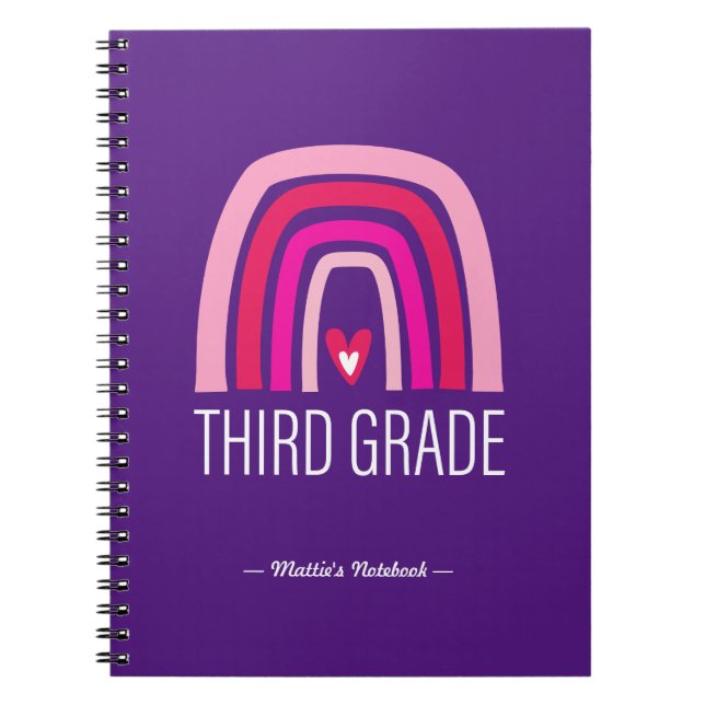 Caderno Espiral Third Grade Rainbow & Heart Back-to-School (Frente)