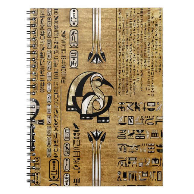 Caderno Espiral Thoth - Deus egípcio de Djihuty - Dourado e Pérola (Frente)