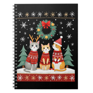 Caderno Espiral Three Cat Funny Christmas Cat Ugly Xmas Sweater Me