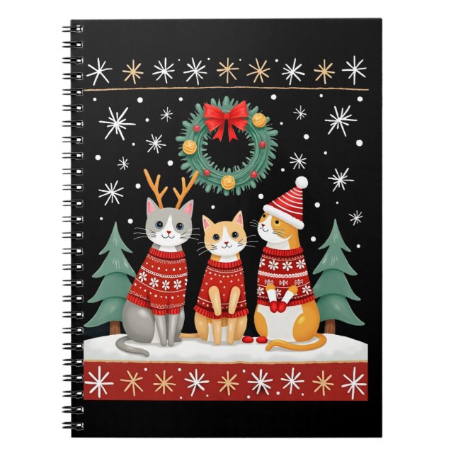 Caderno Espiral Three Cat Funny Christmas Cat Ugly Xmas Sweater Me (Frente)