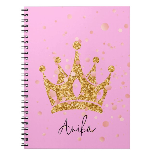 Caderno Espiral tiara de princesa rosa brilho (Frente)
