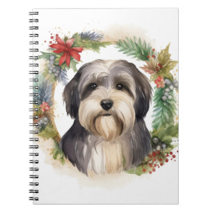Caderno Espiral Tibetano Terrier Christmas Wreath Festivo Pup