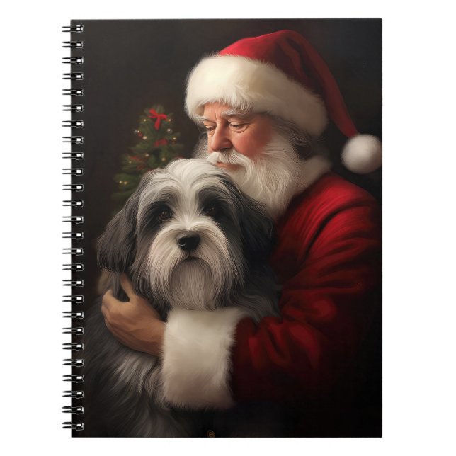 Caderno Espiral Tibetano Terrier Santa Claus Festivo Natal (Frente)