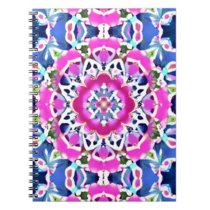 Caderno Espiral Tie Dye Mandala Padrão Denim Azul e Rosa
