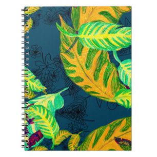 Caderno Espiral Tie Tropical Dye Blue Gouache. Padrão tropical. G