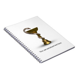 Caderno Espiral Tigela Médica Cobra de Bronze Higia Caduceu Branco