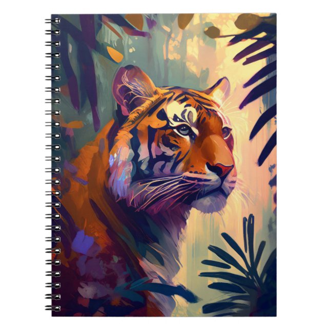 Caderno Espiral Tiger Animal Retrato Pintando Vida Selvagem ao ar  (Frente)