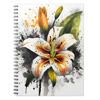 Caderno Espiral Tiger Lily- Watercolor flowers