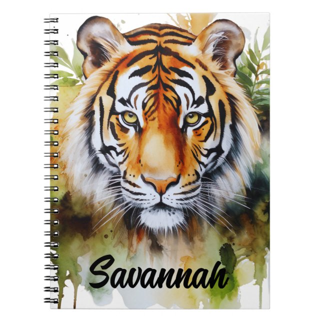 Caderno Espiral Tiger Pastel Flowers Safari Watercolor Savannah (Frente)