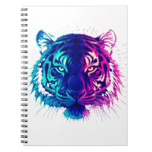 Caderno Espiral Tigre Branco Neon – Arte de Vida Selvagem Cyberpun