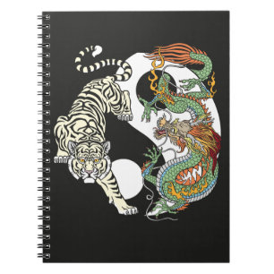 Caderno Espiral Tigre branco versus dragão verde na yin yang não