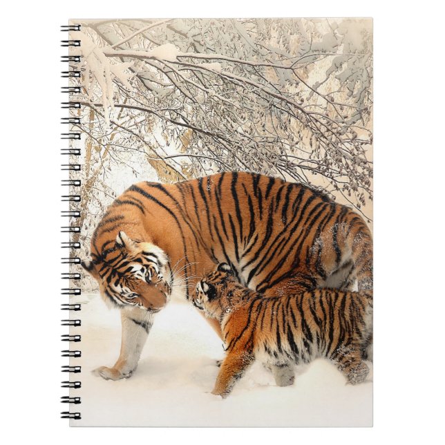 Caderno Espiral Tigre com filhote na neve (Frente)