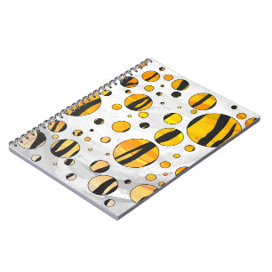 Caderno Espiral Tigre de Bolinhas Preto e Laranja Estampa