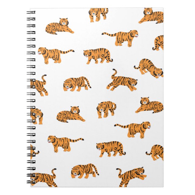 Caderno Espiral Tigre Japonês: Vintage Doodle Seamless (Frente)
