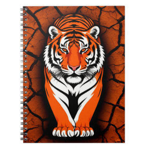 Caderno Espiral Tigre Ousado em Fundo de Terra Rachada