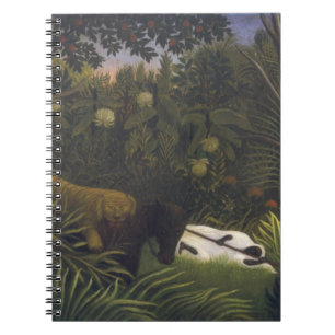Caderno Espiral Tigre que ataca um cavalo e um homem negro de sono