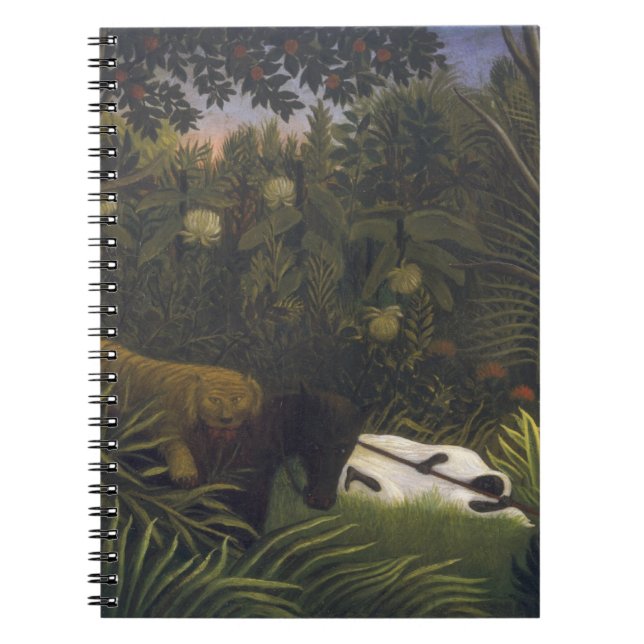 Caderno Espiral Tigre que ataca um cavalo e um homem negro de sono (Frente)