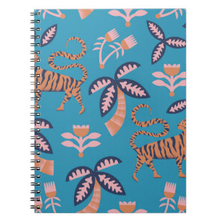 Caderno Espiral Tigre retrógrado, palmeira, padrão de flores