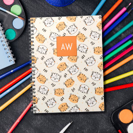 Caderno Espiral Tigre selvagem de desenho animado fofo com monogra