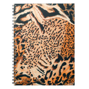 Caderno Espiral Tigre sem costura, leopardo e onça-pintada. Texto 
