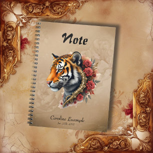 Caderno Espiral Tigre Steampunk com Ilustração de Rosas