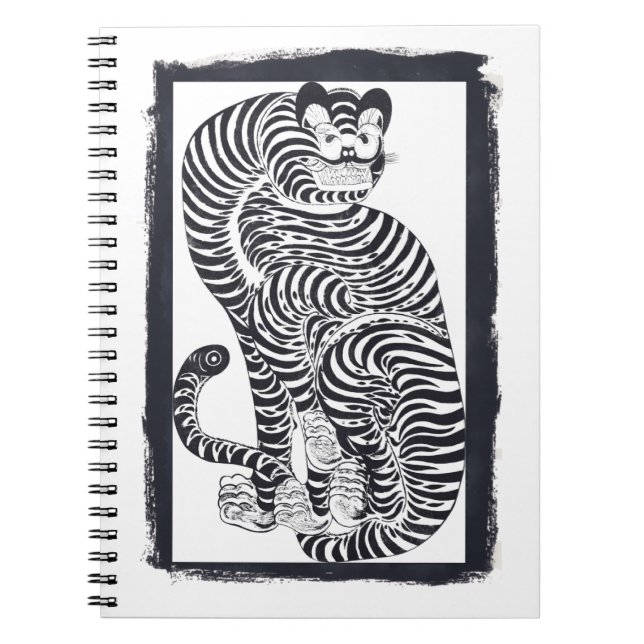 Caderno Espiral Tigre talismânico da safra em quadro negro (Frente)