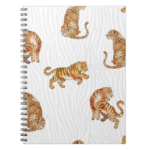 Caderno Espiral Tigres Selvagens: Padrão Animal De Aquarela.