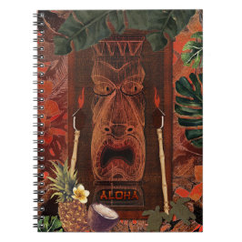 Caderno Espiral Tiki Vintage Aloha Havaiano Rústico Ilha Tropical