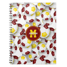 Caderno Espiral time de ouro marrom colorido bolas de futebol