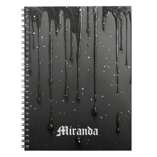 Caderno Espiral Tinta Brilhante Líquida Preta Gótica Escura com Es