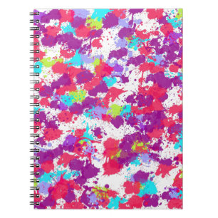Caderno Espiral Tinta colorida Abstrato, vermelha e roxa