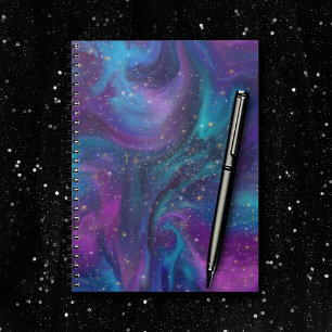 Caderno Espiral Tinta cósmica Nebulosa da Galáxia Roxa Azul Turq