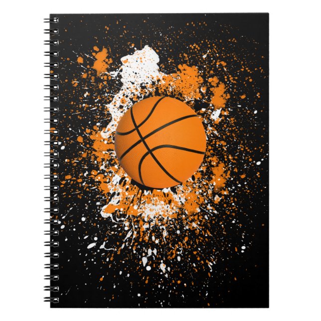 Caderno Espiral Tinta de Grunge de Basquete - Laranja Legal (Frente)