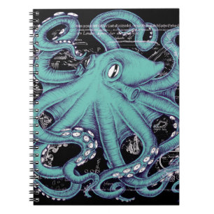 Caderno Espiral Tinta do mapa de colheita de chá Octopus