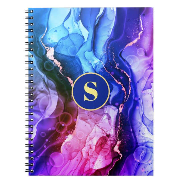 Caderno Espiral Tinta Líquida Azul, Roxo E Violeta Vermelha, Monog (Frente)