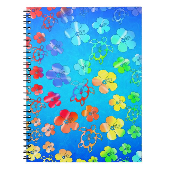 Caderno Espiral Tintura Honu do laço e hibiscus (Frente)