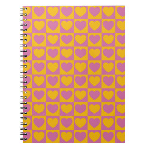 Caderno Espiral Tiny hearts chess grid seamless pattern. Cute litt