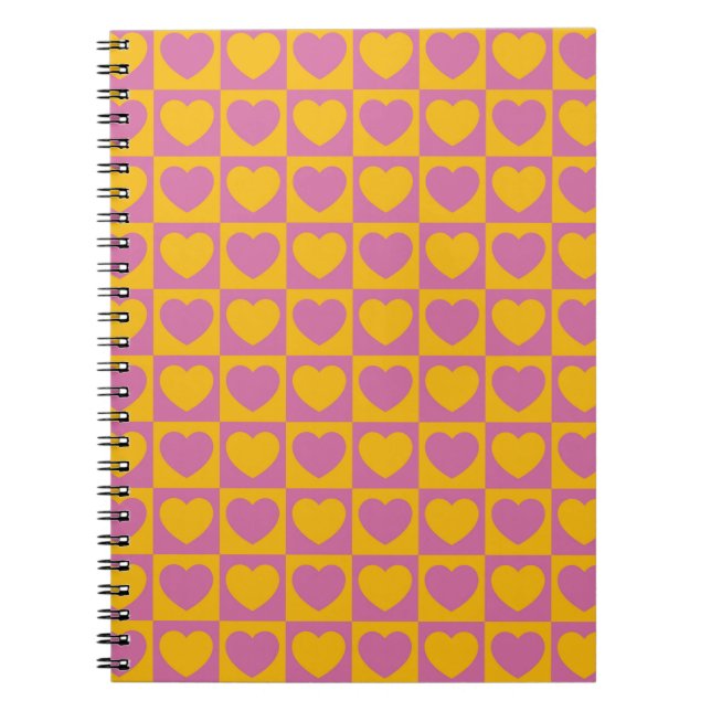 Caderno Espiral Tiny hearts chess grid seamless pattern. Cute litt (Frente)