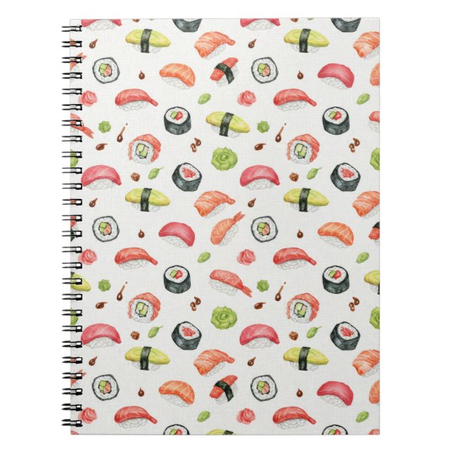 Caderno Espiral Tiny Sushi Illustration for Nigiri and Maki Fans (Frente)