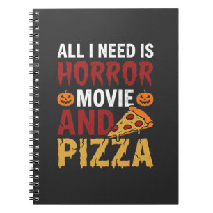 Caderno Espiral Tipografia de Filme de Terror de Halloween e Pizza