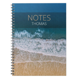 Caderno Espiral Tipografia de Praia do Turquoise Blue Ocean Sandy