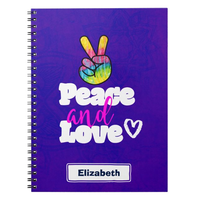 Caderno Espiral Tipografia do Paz e do Amor: Rainbow Hand Peace Si (Frente)