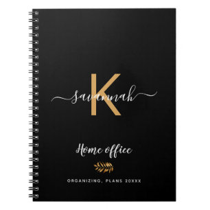Caderno Espiral Tipografia dourada preta monograma escritório esco