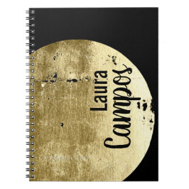 Caderno Espiral Tipografia Moderna da Lua Negra e Dourada