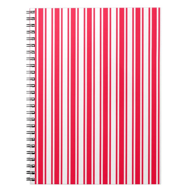 Caderno Espiral Tiras de doces, vermelhas e brancas (Frente)