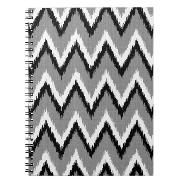 Caderno Espiral Tiras Ikat Chevron - Cinzas/Cinzas, Pretas e Branc (Frente)