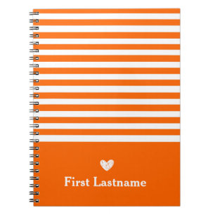Caderno Espiral Tiras Modernas com Monograma de Coração em Laranja
